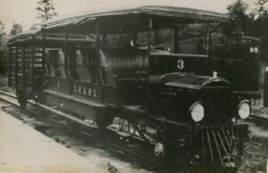 Sandy River and Rangely Lakes Railroad | Philips, Maine | Gas Motor car #3 | 1920 | Derby Studios photograph | William McChesney collection