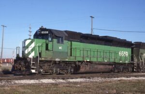 Wisconsin Central Railroad | Bedford Park, Illinois | EMD SD45 #6559 diesel-electric locomotive | November 24, 1988 | Glen P. Koshiol photograph | Stephen Timko collection