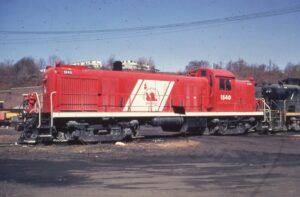 Central Railroad of New Jersey | Bethlehem, Pennsylvania | Alco RS3 #1540 “Red Baron” diesel-electric locomotive | March 26, 1972 | Max Robin photograph | Stephen Timko collection