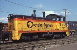 Chessie System | Baltimore and Ohio Railroad | Willard, Ohio | EMD Class NW2 #5215 diesel-electric locomotive | August 27, 1977 | Emery Gulash photograph | Stephen Timko collection