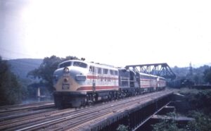 Delaware, Lackawanna and Western Railroad | Allentown, Pennsylvania | EMD F3a #661 + 4 diesel-electric locomotives | Detour train resulting from Huirricane Diane damage | September 5, 1955 | Arthur Angstadt photograph | Charles Anderson collection