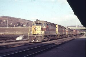 Erie Lackawanna Railway | Hornell, New York | EMD GP35 #2578 + 3 diesel-electric locomotives | westbound freight | March 1969 | Ken Kulick photograph / collection