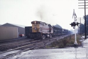 Erie Lackawanna Railway | Pocono Summit, Pennsylvania | Alco C424 #2402 diesel-electric locomotive | 19-car Autorack for Chrysler | September 17, 1974 | Charles “Sandy” Burton photograph | Jersey Central Chapter NRHS Collection
