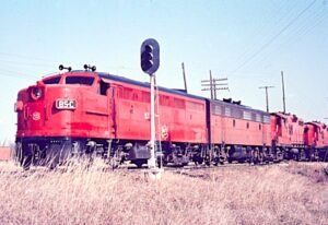 Missouri, Kansas and Texas Railroad | MKT Railroad | Fort Worth, Texas | Alco FA1 #85C + 3 diesel-electric locomotives | March 1966 | Richard Wallin photograph | Richard Prince collection