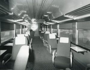 Penn Central Transportation Company | Queens, New York | Pullman Standard lounge car #7180, ex NYNH&H 208 | Interior view | 1970 | Hugh Foster photograph | West Jersey Chapter, NRHS collection